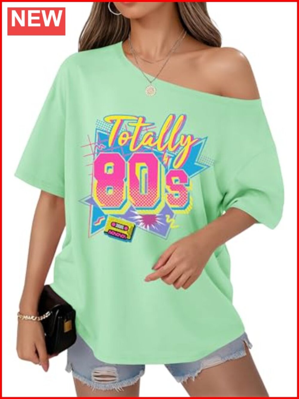 Retro 80s Off Shoulder Top Oversized Festival Party Shirt